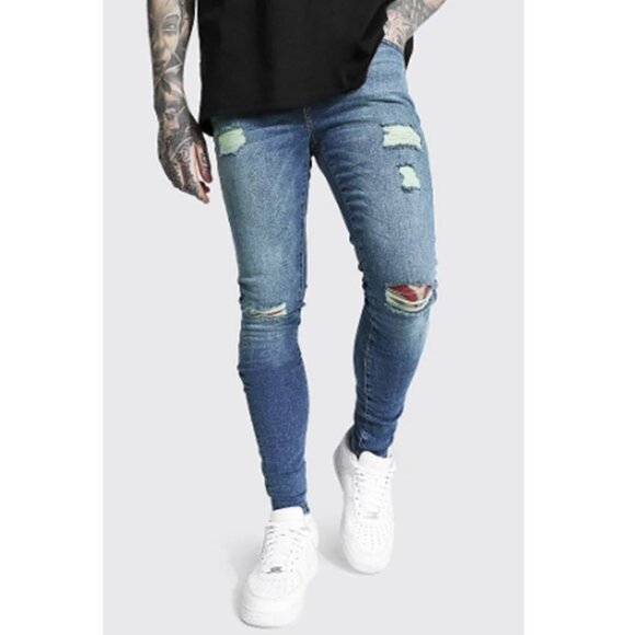 Man Boohoo Super Skinny Distressed Light Blue Jeans - Picture 3 of 13